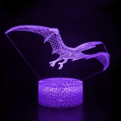 Lampe Dinosaure 3D Ptérodactyle -Le Monde Des Dinosaures Pterodactylelampeviolette