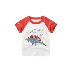 T-shirt Dinosaure Manches Courtes Stégosaure Rouge