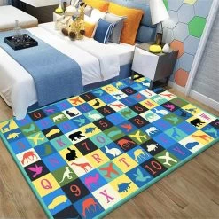 Tapis Dinosaure Bleu Mosaïque